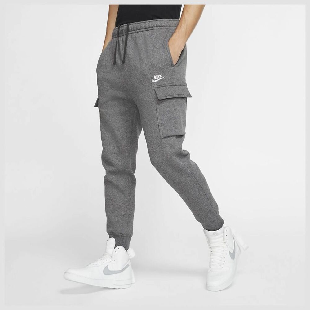 Nike Vintage Rare Cargo Sweat Soccer Pants Trackies Fleece Gray Silver M
